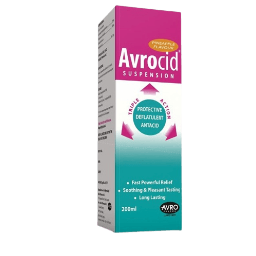 Avrocid Suspension Antacid (Pineapple Flavour), 200ml - Silverline Pharmacy Surulere, Lagos