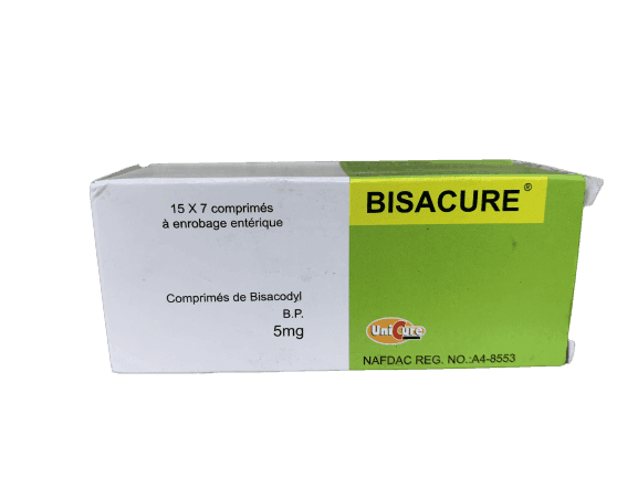 Bisacure 5mg Bisacodyl BP, 15 x 7 Tablets - Silverline Pharmacy Surulere, Lagos