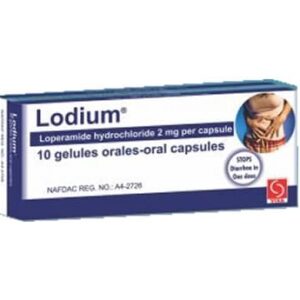 Lodium Loperamide Hydrochloride 2mg, 1 x 10 Capsules - Silverline Pharmacy Surulere, Lagos