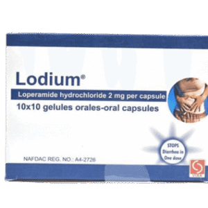 Lodium Loperamide Hydrochloride 2mg, 10 x 10 Capsules - Silverline Pharmacy Surulere, Lagos
