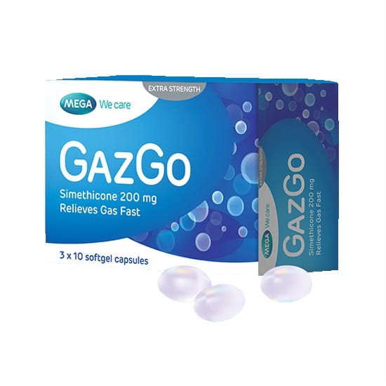 Mega GazGo Simethicone 200mg, 3 x 10 Capsules - Silverline Pharmacy Surulere, Lagos