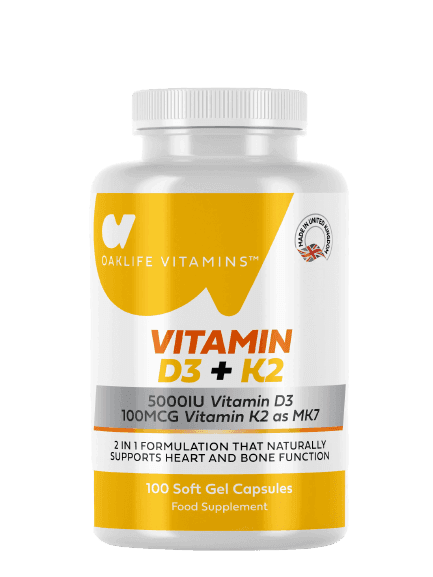 Oaklife Vitamin D3 5000 IU + Vitamin K2 100mcg, 100 Softgels - Silverline Pharmacy Surulere, Lagos