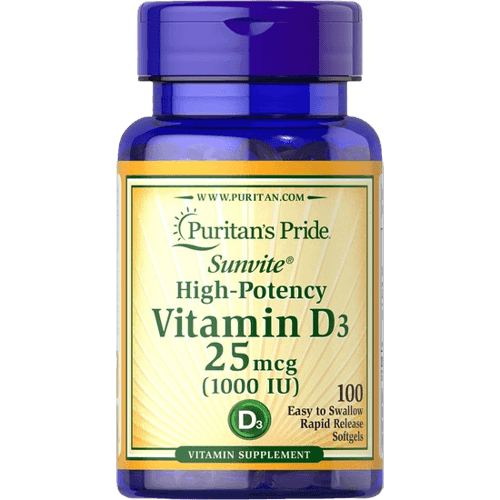 Puritan’s Pride Sunvite Vitamin D3 25mcg, 100 Softgels - Silverline Pharmacy Surulere, Lagos