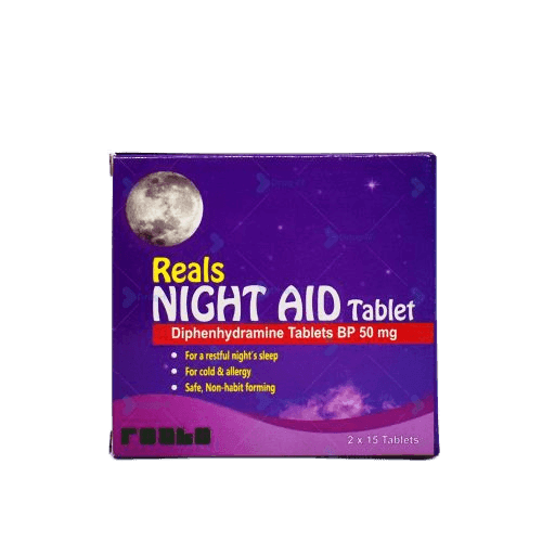 Reals Night Aid Diphenhydramine 50mg, 2 x 15 Tablets - Silverline Pharmacy Surulere, Lagos