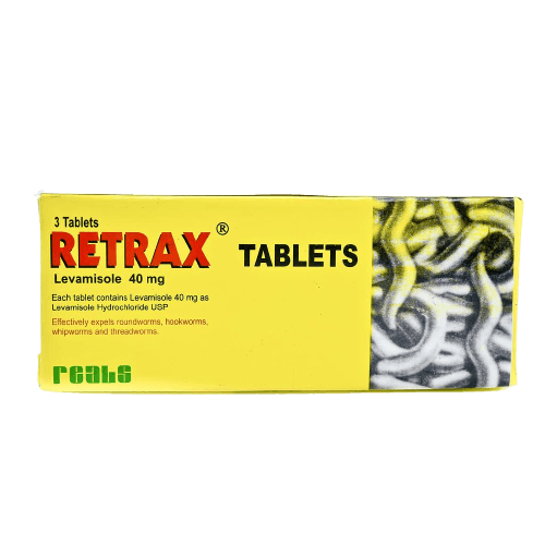 Reals Retrax 40mg Levamisole, 1 x 3 Tablets - Silverline Pharmacy Surulere, Lagos