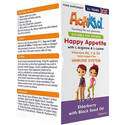 ActiKid Happy Appetite Elderberry & Black Seed Oil Syrup, 120ml - Silverline Pharmacy Surulere, Lagos