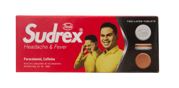 Bode Sudrex Headache & Fever Paracetamol & Caffeine, 20 Tablets - Silverline Pharmacy Surulere, Lagos
