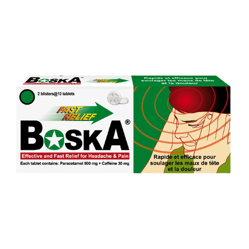 Boska Paracetamol 500mg + Caffeine 30mg, 2 x 10 Tablets - Silverline Pharmacy Surulere, Lagos