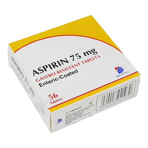 Bristol Aspirin 75mg Gastro-Resistant Enteric-Coated, 56 Tablets - Silverline Pharmacy Surulere, Lagos