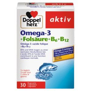 Doppelherz Omega-3 + Folic Acid + B6 + B12, 30 Capsules - Silverline Pharmacy Surulere, Lagos