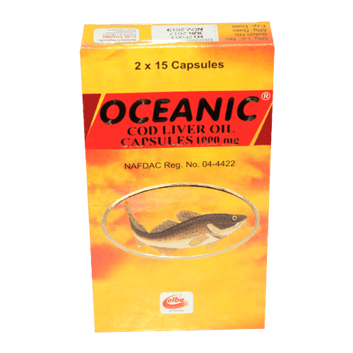 Elbe Oceanic Cod Liver Oil Capsules 1000mg, 2 x 15 Capsules - Silverline Pharmacy Surulere, Lagos