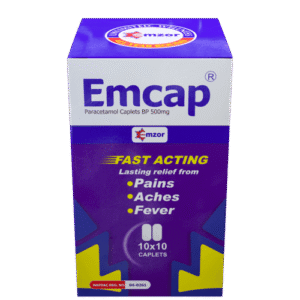 Emcap Paracetamol Caplets BP 500mg, 10 x 10 Caplets - Silverline Pharmacy Surulere, Lagos