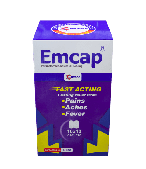 Emcap Paracetamol Caplets BP 500mg, 10 x 10 Caplets - Silverline Pharmacy Surulere, Lagos