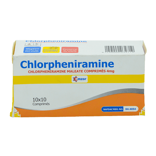 Emzor Chlorpheniramine Maleate 4mg, 10 x 10 Tablets - Silverline Pharmacy Surulere, Lagos