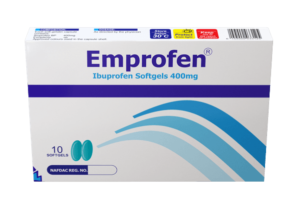 Emzor Emprofen Ibuprofen Softgels 400mg, 10 Softgels - Silverline Pharmacy Surulere, Lagos