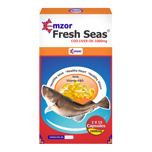 Emzor Fresh Seas Cod Liver Oil 1000mg, 2 x 15 Capsules - Silverline Pharmacy Surulere, Lagos