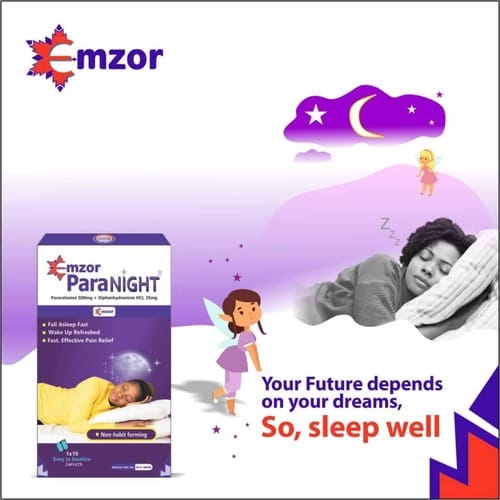 Emzor ParaNight Paracetamol & Diphenhydramine HCL, 10 Caplets - Silverline Pharmacy Surulere, Lagos