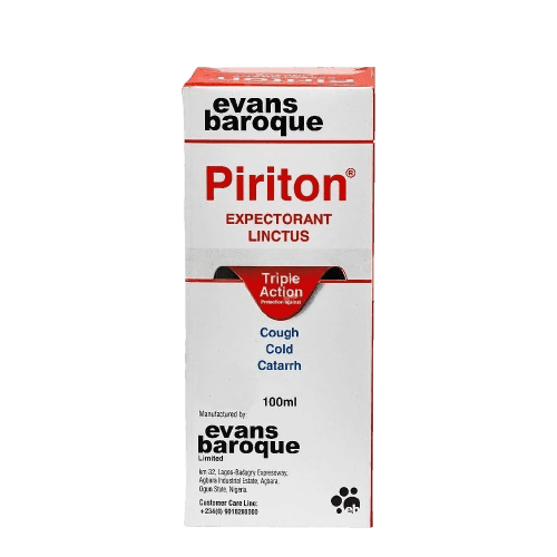 Evans Baroque Piriton Expectorant Triple Action, 100ml - Silverline Pharmacy Surulere, Lagos