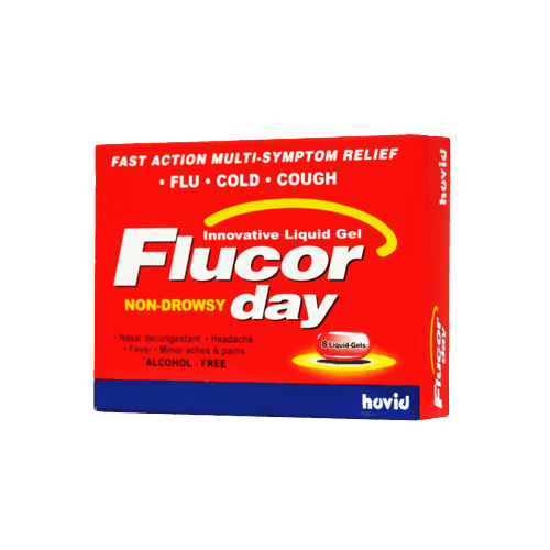 Hovid Flucor Day Non-Drowsy Flu, Cold & Cough, 8 Liquid Gels - Silverline Pharmacy Surulere, Lagos