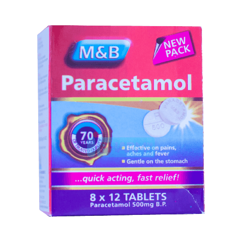 May & Baker Paracetamol 500mg, 8 x 12 Tablets - Silverline Pharmacy Surulere, Lagos