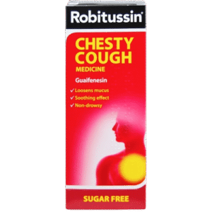 Robitussin Chesty Cough Guaifenesin Sugar Free Syrup, 100ml - Silverline Pharmacy Surulere, Lagos