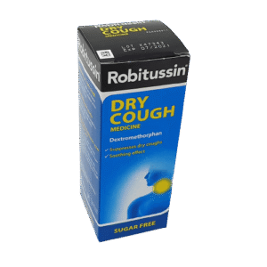 Robitussin Dry Cough Dextromethorphan Sugar Free Syrup, 100ml - Silverline Pharmacy Surulere, Lagos