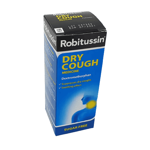 Robitussin Dry Cough Dextromethorphan Sugar Free Syrup, 100ml - Silverline Pharmacy Surulere, Lagos