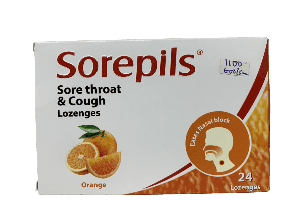 Sorepils Sore Throat & Cough (Orange Flavour), 24 Lozenges - Silverline Pharmacy Surulere, Lagos