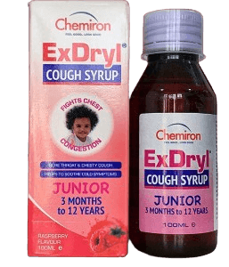 Chemiron ExDryl Cough Syrup Junior, 100ml - Silverline Pharmacy Surulere, Lagos