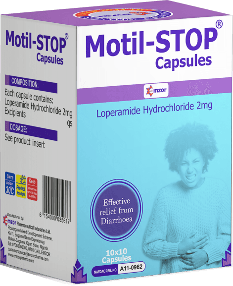 Emzor Motil-STOP Loperamide 2mg, 100 Capsules - Silverline Pharmacy Surulere, Lagos