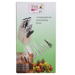10-Piece Stainless Steel Knife Set with Wooden Block - Silverline Pharmacy Surulere, Lagos