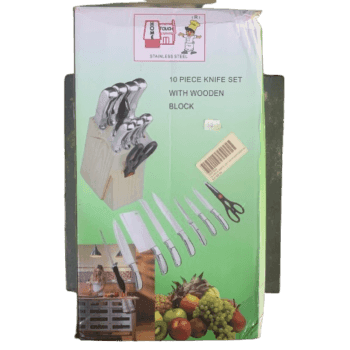 10-Piece Stainless Steel Knife Set with Wooden Block - Silverline Pharmacy Surulere, Lagos