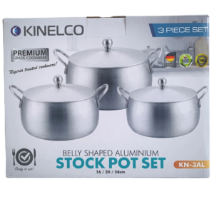 Kinelco Belly-Shaped 3 Piece Aluminium Stock Pot Set - Silverline Pharmacy Surulere, Lagos