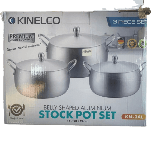 Kinelco Belly-Shaped 3 Piece Aluminium Stock Pot Set - Silverline Pharmacy Surulere, Lagos