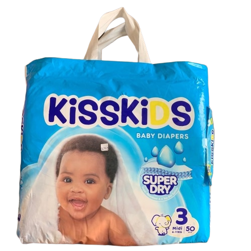 KissKids Size 3 Midi Baby Diapers (6-11kg) Super Dry, 50 Pieces - Silverline Pharmacy Surulere, Lagos