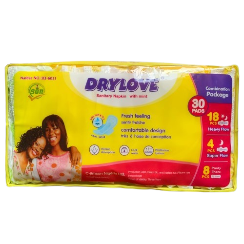 Drylove Mint Sanitary Napkins Combination Package, 30 Pads - Silverline Pharmacy Surulere, Lagos