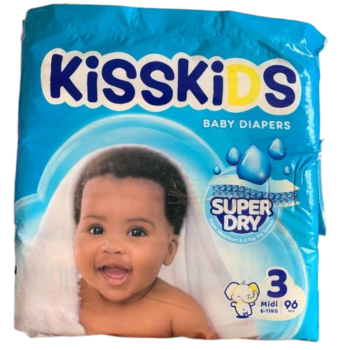 KissKids Size 3 Midi Baby Diapers (6-11kg) Super Dry, 96 Pieces - Silverline Pharmacy Surulere, Lagos