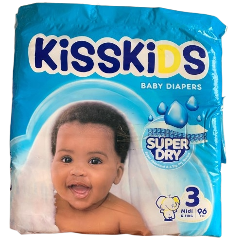 KissKids Size 3 Midi Baby Diapers (6-11kg) Super Dry, 96 Pieces - Silverline Pharmacy Surulere, Lagos